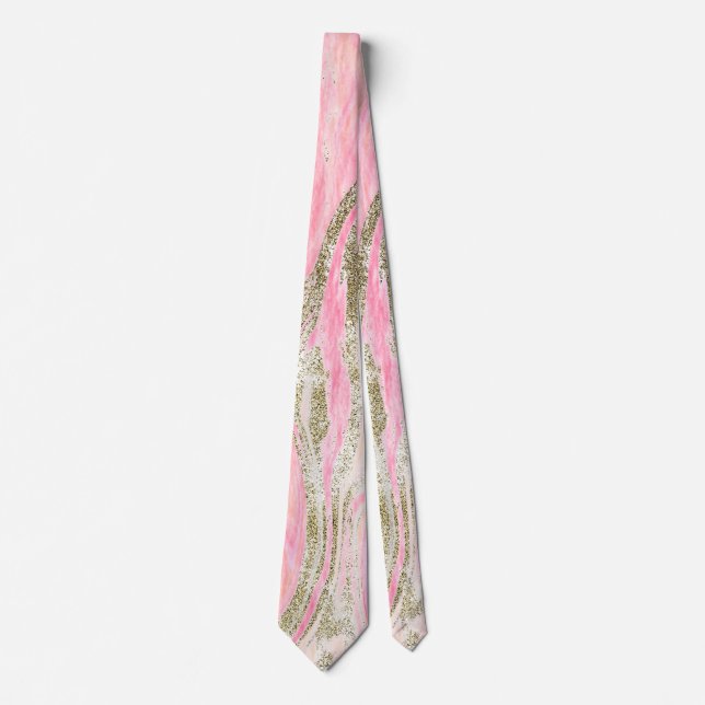 Pink Gold Glitter Abstract Marble Pattern Trendy Tie (Front)