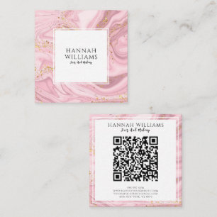 Pink & Gold Glitter Agate Qr Code Modern Unique Square Business Card