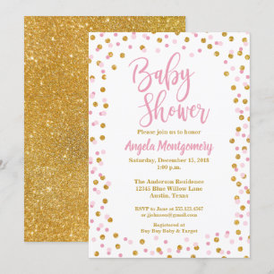 Pink & Gold Glitter Baby Shower Invitation