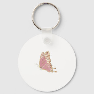 Pink Gold Glitter Butterfly Aesthetic  Keychain