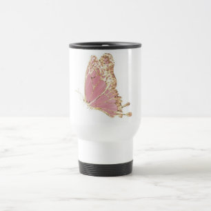 Pink Gold Glitter Butterfly Aesthetic  Travel Mug