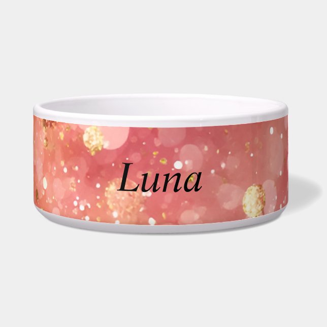 Pink & Gold Glitter Ceramic Pet Bowl (Front)
