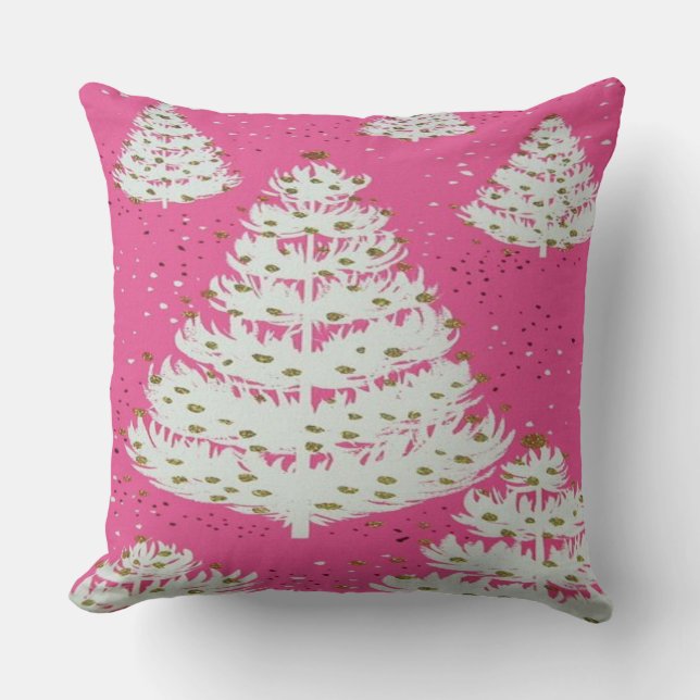 Pink Gold Glitter Christmas Holiday Tree Pillow (Front)