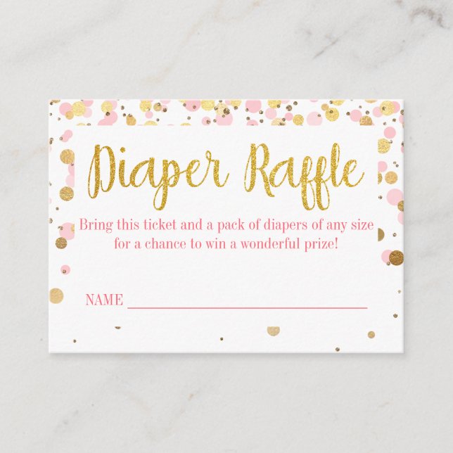 Pink Gold Glitter Confetti Diaper Raffle Ticket Enclosure Card (Front)