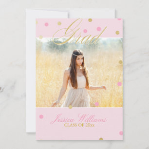 Pink & Gold Glitter Confetti Graduation Invitation