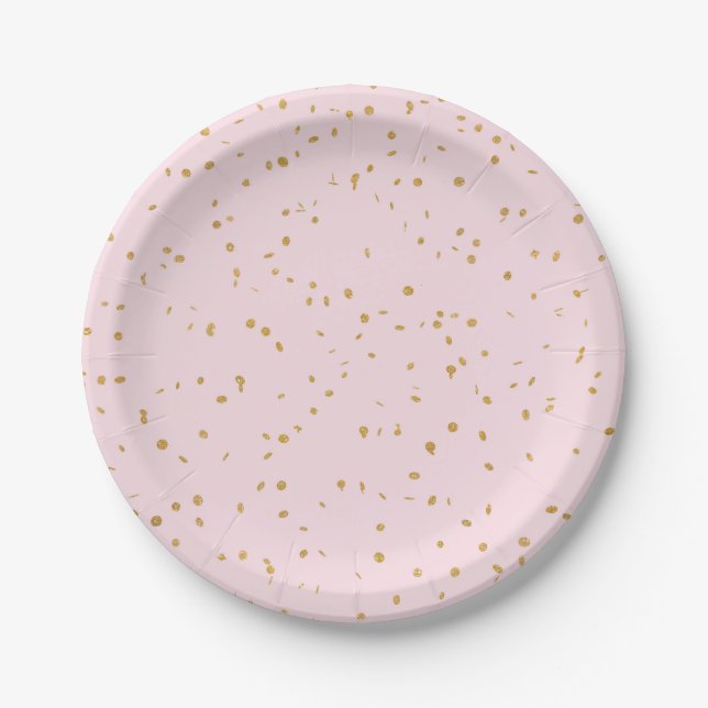 Pink & Gold Glitter Confetti Paper Plates (Front)