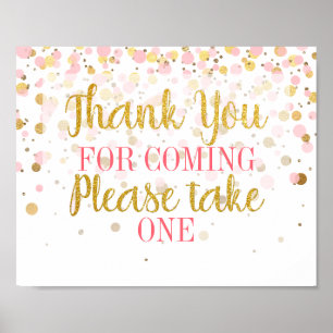 Pink Gold Glitter Confetti Thank You Favour Sign