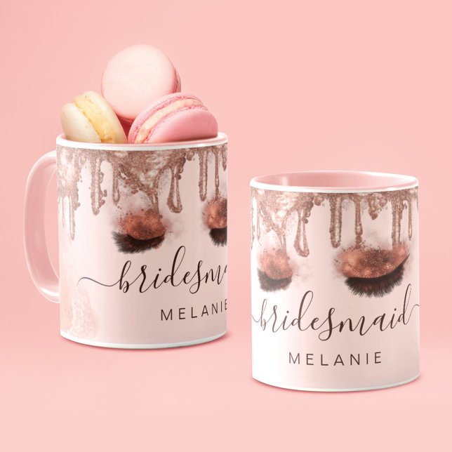 Pink Gold Glitter Drip Glam Beauty Customized Name Mug (Creator Uploaded)