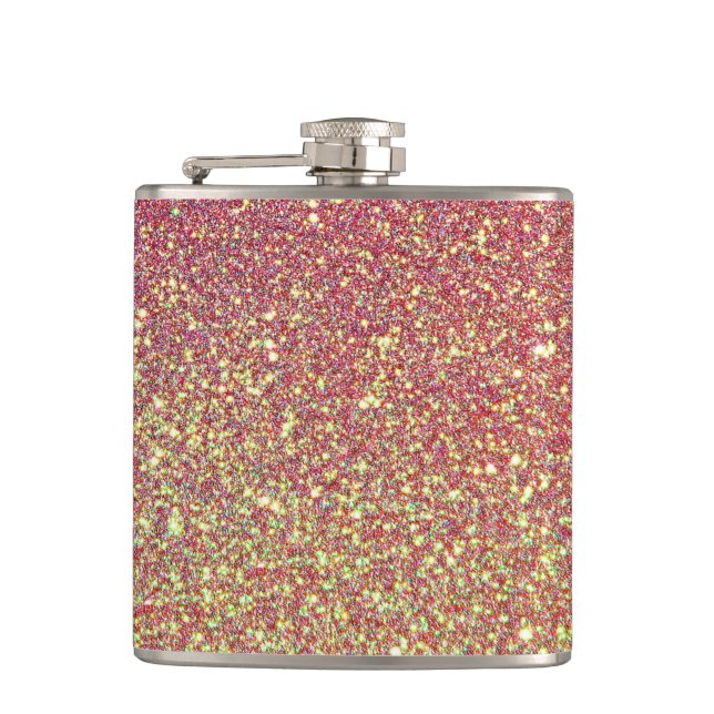 Pink Gold Glitter Faux foil Hip Flask (Front)