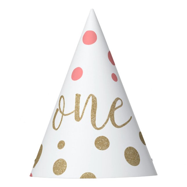 Pink & Gold Glitter First Birthday Hats (Front)