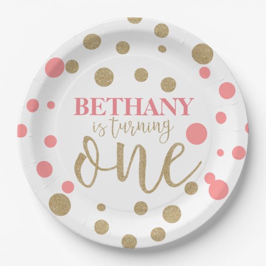 Pink & Gold Glitter First Birthday Paper Plates 9 Inch Paper Plate