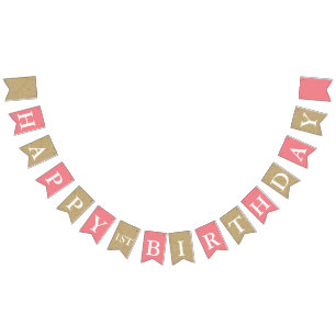 Pink & Gold Glitter First Birthday Party Banner