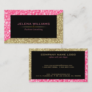 Pink & Gold Glitter Geometric Modern Design Business Card