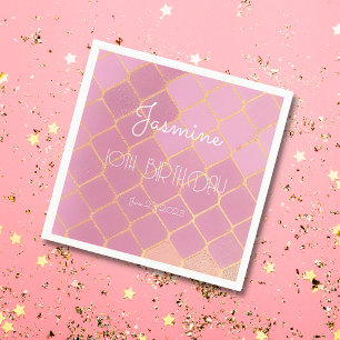 Pink Gold Glitter Girl's Birthday Napkin