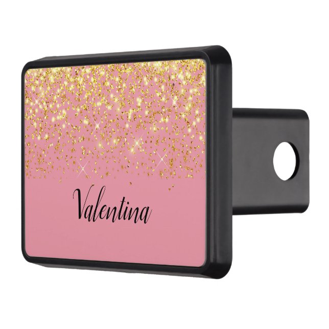 Pink Gold Glitter Girly Girl Glam Trailer Hitch Cover (Left)