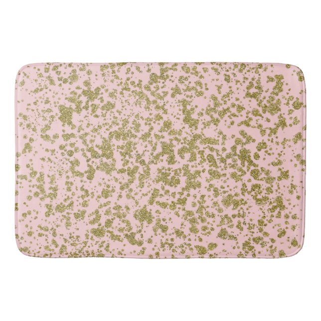 Pink & Gold Glitter Girly Glam Modern Splatter Bath Mat (Front)