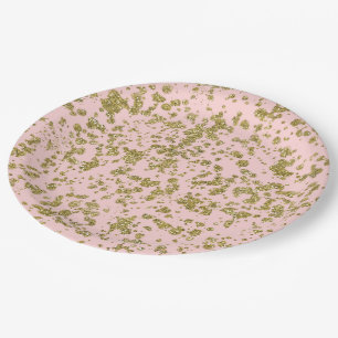 Pink & Gold Glitter Girly Glam Modern Splatter Paper Plate