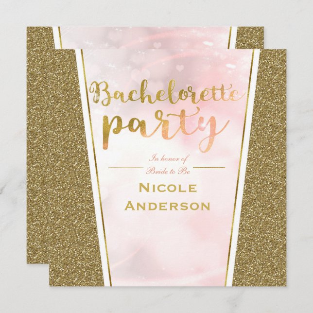 Pink Gold Glitter Glam Sparkle Bachelorette Party Invitation (Front/Back)