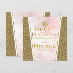 Pink Gold Glitter Glam Sweet 16 Birthday Party Invitation