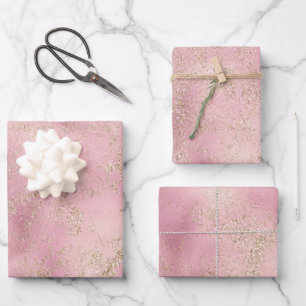 Pink Gold Glitter Glitz Wrapping Paper Sheets