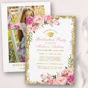 Pink Gold Glitter Grad Party Invite - Photo Back P