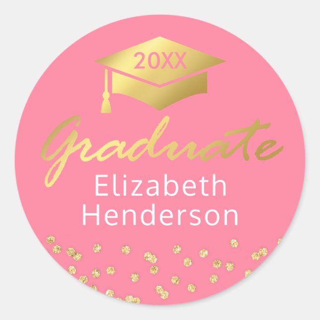 Pink Gold Glitter Graduate Graduation Classic Round Sticker (Front)