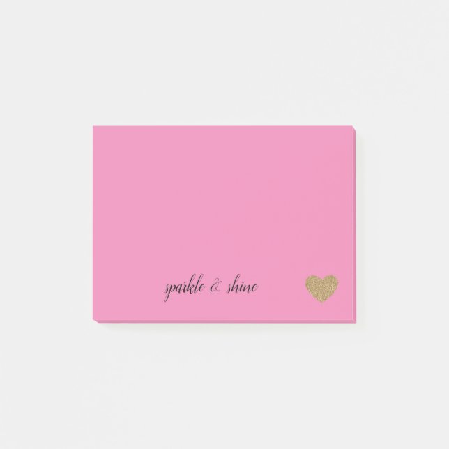 Pink Gold Glitter Heart Post-it Notes (Front)