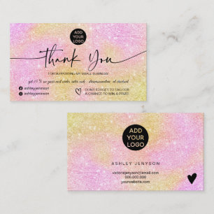 Pink gold glitter logo order thank you business card