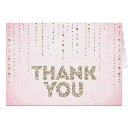Pink & Gold Glitter Look Thank You Card