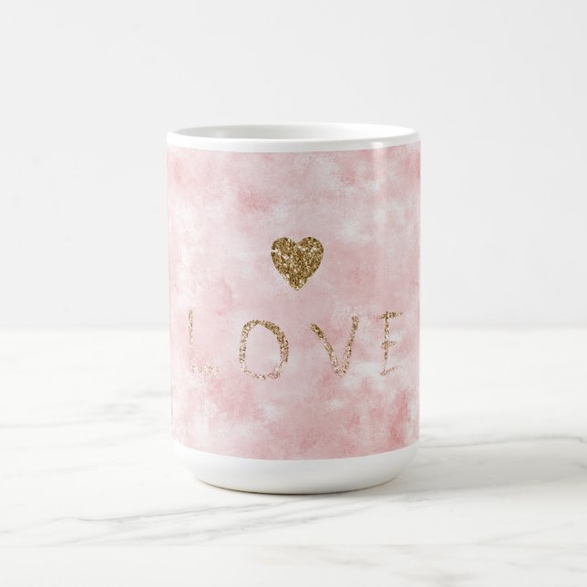 Pink Gold Glitter Love Heart Coffee Mug (Center)