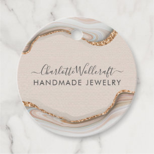 Pink Gold Glitter Marble Agate Handmade Jewellery  Favour Tags