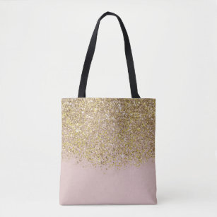 Pink & Gold Glitter Modern Trendy Glam Chic Tote Bag