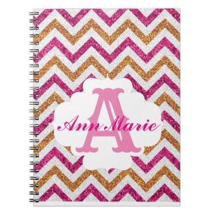 Pink & Gold Glitter Monogram Notebook
