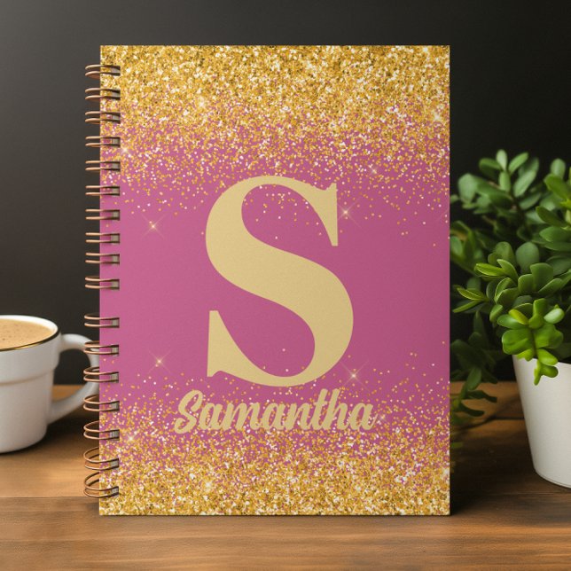 Pink Gold Glitter monogrammed Notebook (Creator Uploaded)