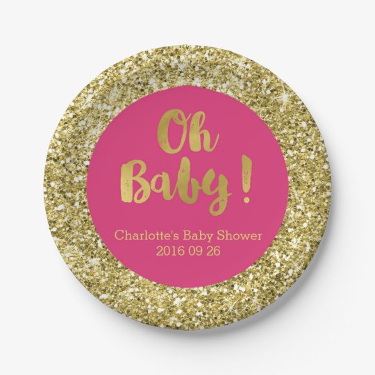 Pink Gold Glitter Oh Baby Baby Shower Plate 7 Inch Paper Plate