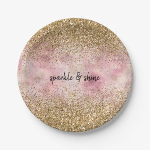 Pink Gold Glitter Paper Plate