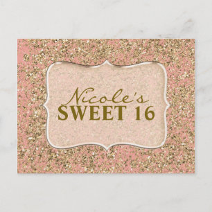 Pink & Gold Glitter Party Custom Invitation