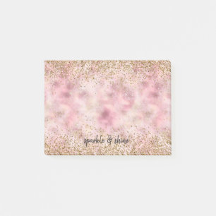 Pink gold glitter post-it notes