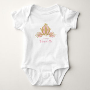 Pink Gold Glitter Princess Carriage 1st Birthday Baby Bodysuit