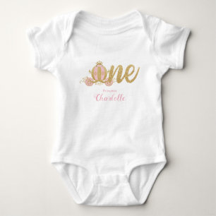 Pink Gold Glitter Princess Carriage 1st Birthday Baby Bodysuit