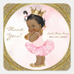 Pink Gold Glitter Princess Vintage Baby Girl Favou Square Sticker