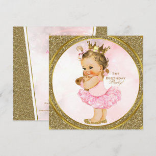 Pink Gold Glitter Princess Vintage Baby Girl Party Invitation