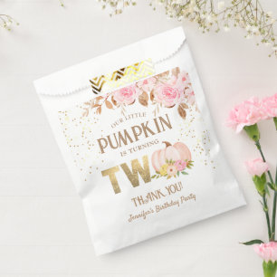 Pink Gold Glitter Pumpkin Floral Girl 2nd Birthday Favour Bag
