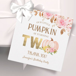 Pink Gold Glitter Pumpkin Floral Girl 2nd Birthday Favour Tags