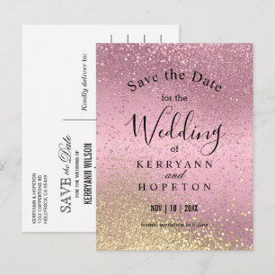 Pink & Gold Glitter - Save The Date  Announcement Postcard