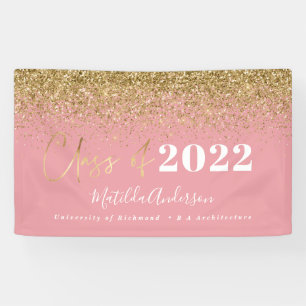 pink gold glitter script class of graduation banner