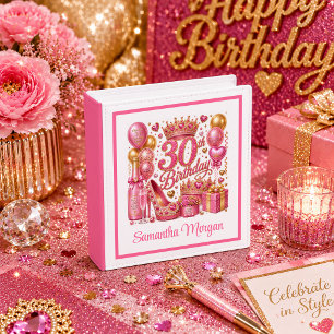 Pink Gold Glitter Sparkle 30th Birthday Ring Binder
