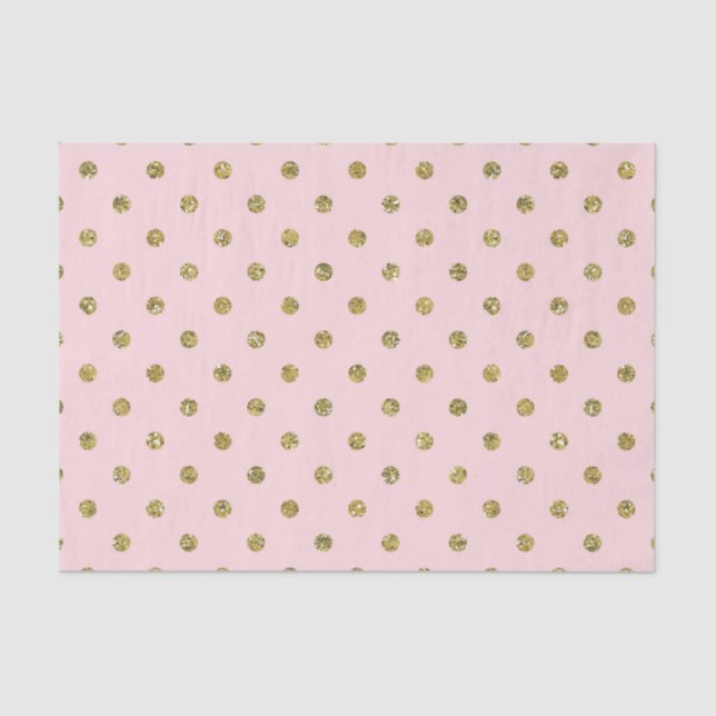 Pink & Gold Glitter Sparkle Polka Dots Chic Party Tissue Paper (Front)
