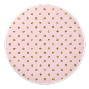 Pink & Gold Glitter Sparkle Polka Dots Minimal Ceramic Knob