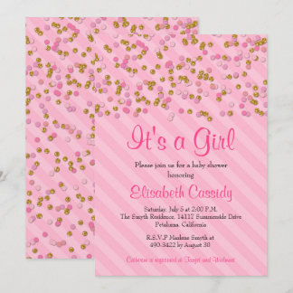 Pink & Gold Glitter Sprinkle Baby Shower Invite